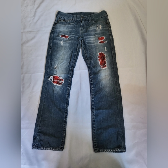 True Religion Blue Skinny Jeans with Decorative Patches